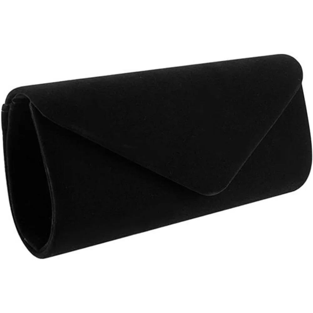 Velvet Evening Clutch Purse, Elegant Handbag for Wedding Party - Black